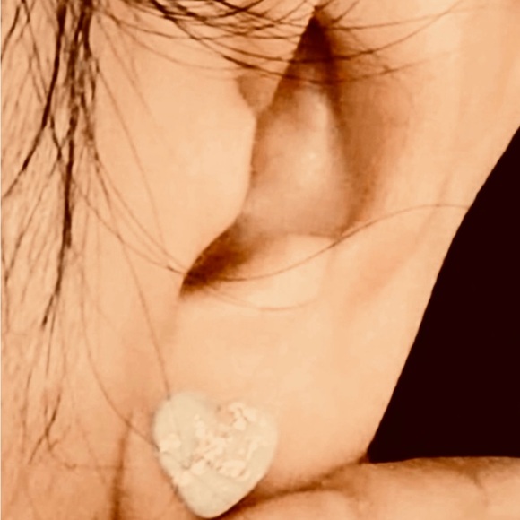 Blue Heart Gold Flake Fleck Glitter Sparkle Resin Dainty Tiny Stud Post Earrings - Picture 8 of 16